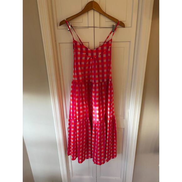 NWT SZ Blockprints for J.Crew Tiered Midi Gingham Dress - Picture 2 of 9